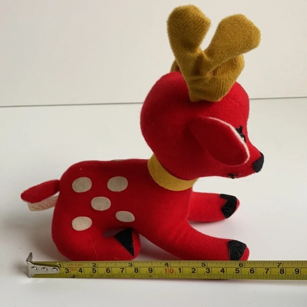 Vintage Fun World, Inc. Taiwan stuffed red reindeer white spots Christmas